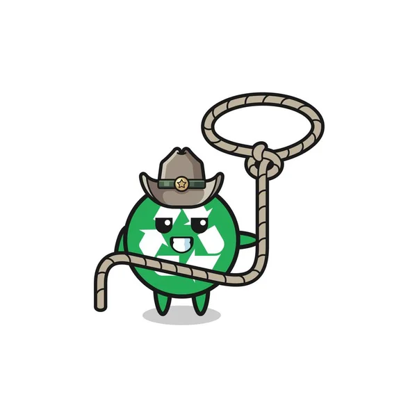 Vaquero Reciclaje Con Cuerda Lazo Lindo Diseño — Vector de stock