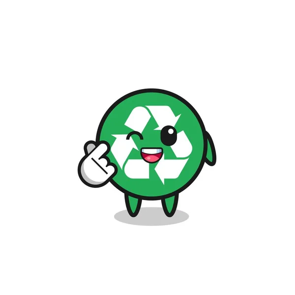 Recycling Character Doing Korean Finger Heart Cute Design — Stok Vektör