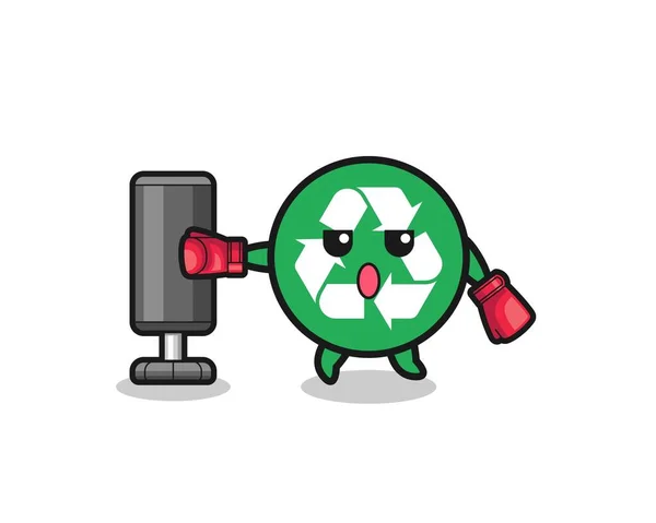 Recycling Boxer Cartoon Doing Training Punching Bag Cute Design — Stok Vektör