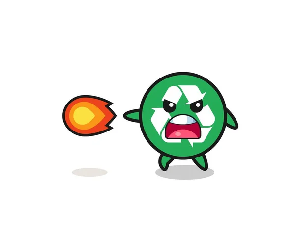 Cute Recycling Mascot Shooting Fire Power Cute Design — 图库矢量图片