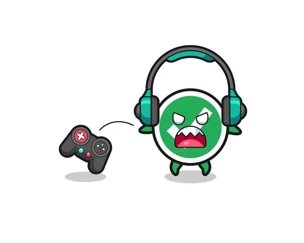 Check Mark Gamer Mascot Angry Cute Design — Stockvector