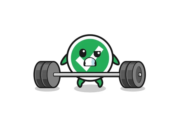 Cartoon Check Mark Lifting Barbell Cute Design — Stockvector