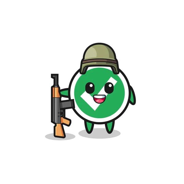 Cute Check Mark Mascot Soldier Cute Design — Stock vektor