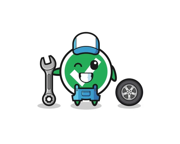 Check Mark Character Mechanic Mascot Cute Design —  Vetores de Stock