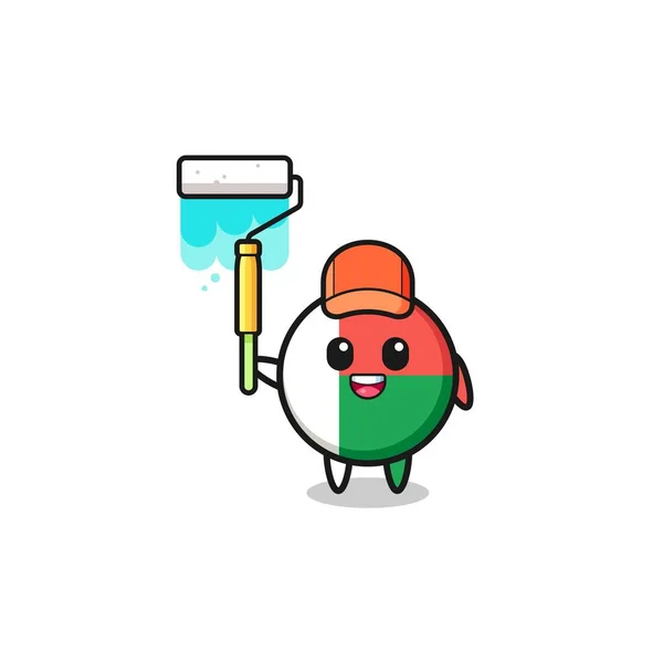Madagascar Flag Painter Mascot Paint Roller Cute Design — Stockový vektor
