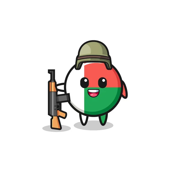 Cute Madagascar Flag Mascot Soldier Cute Design — Stockvektor