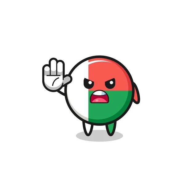 Madagascar Flag Character Doing Stop Gesture Cute Design — стоковый вектор