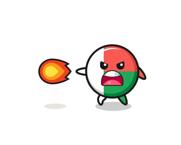 Cute Madagascar Flag Mascot Shooting Fire Power Cute Design — 图库矢量图片