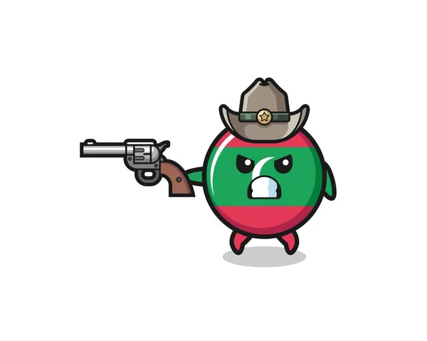 Maldives Flag Cowboy Shooting Gun Cute Design — Stock Vector