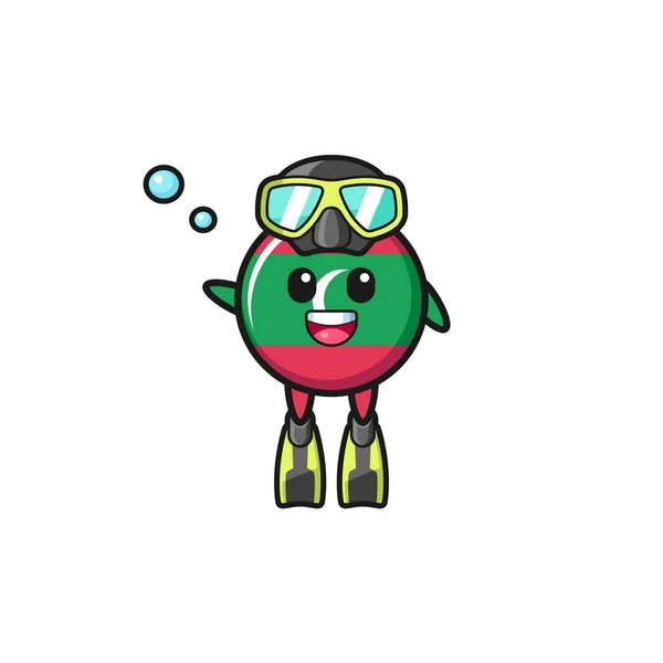 Maldives Flag Diver Cartoon Character Cute Design — Stockvektor