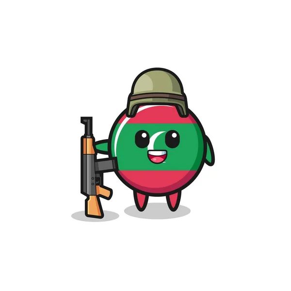 Cute Maldives Flag Mascot Soldier Cute Design — Stok Vektör