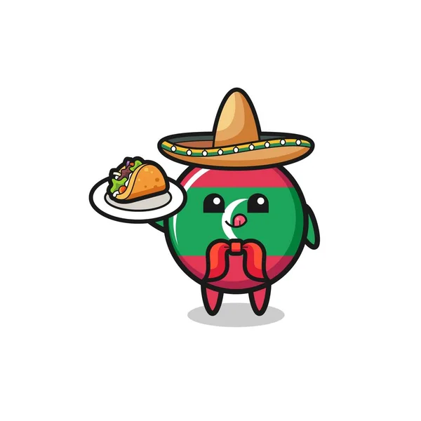 Maldives Flag Mexican Chef Mascot Holding Taco Cute Design — стоковый вектор