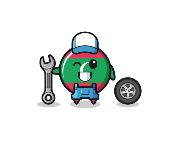 Maldives Flag Character Mechanic Mascot Cute Design — Stockvektor
