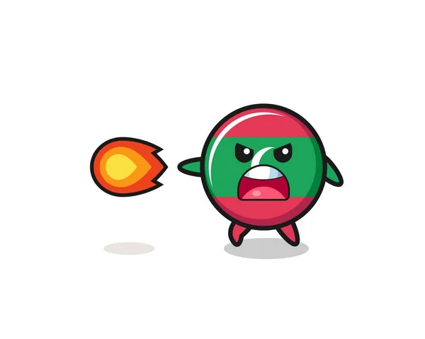 Cute Maldives Flag Mascot Shooting Fire Power Cute Design — 图库矢量图片