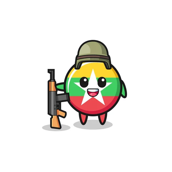 Cute Myanmar Flag Mascot Soldier Cute Design — Stock vektor