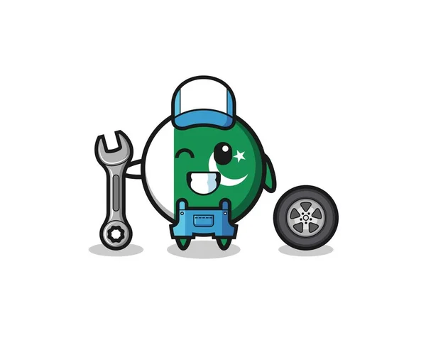 Pakistan Flag Character Mechanic Mascot Cute Design — Stockový vektor