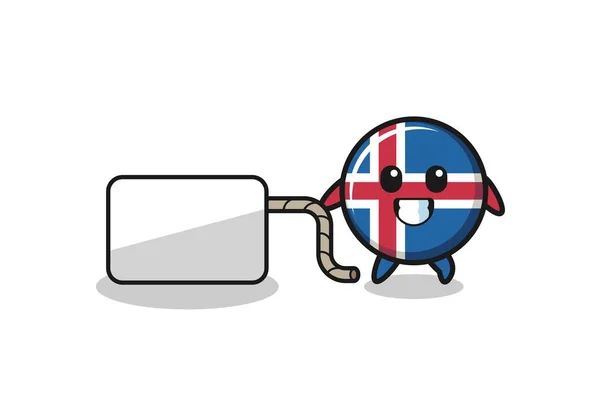 Iceland Flag Cartoon Pulling Banner Cute Design — стоковый вектор