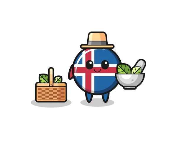 Iceland Flag Herbalist Cute Cartoon Cute Design - Stok Vektor