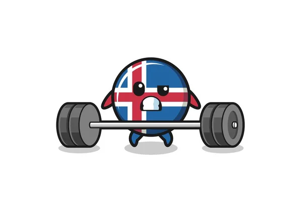 Cartoon Iceland Flag Lifting Barbell Cute Design — Stock Vector