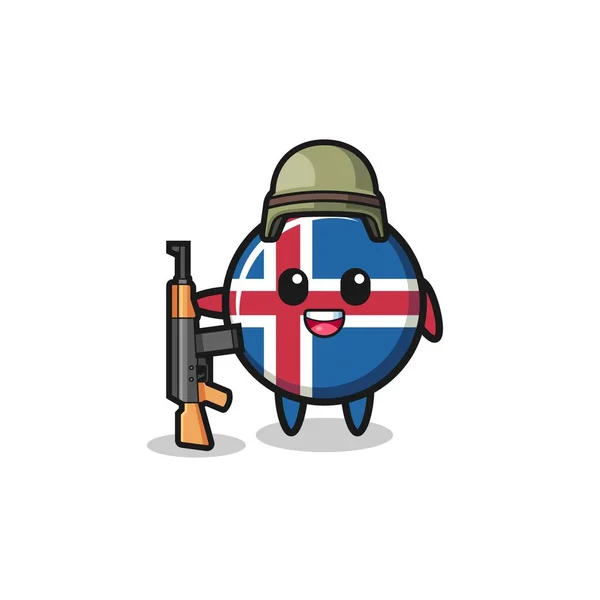 Lindo Iceland Bandera Mascota Como Soldado Lindo Diseño — Vector de stock