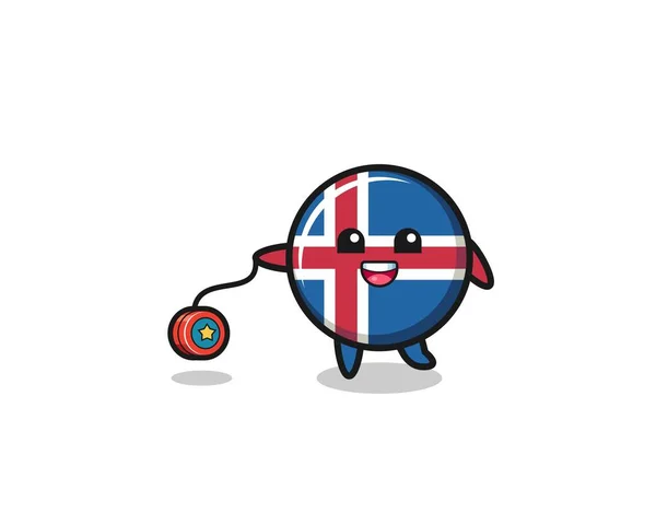 Cartoon Cute Iceland Flag Playing Yoyo Cute Design — Stock Vector