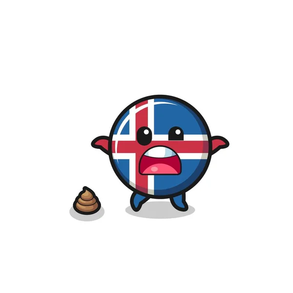 Iceland Flag Earth Surprised Meet Poop Cute Design — стоковый вектор