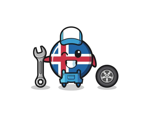 Iceland Flag Character Mechanic Mascot Cute Design — Vetor de Stock