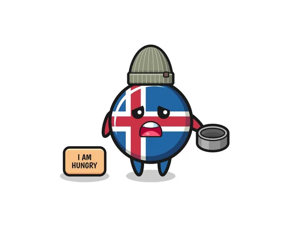 Cute Iceland Flag Beggar Cartoon Character Cute Design — Stock Vector