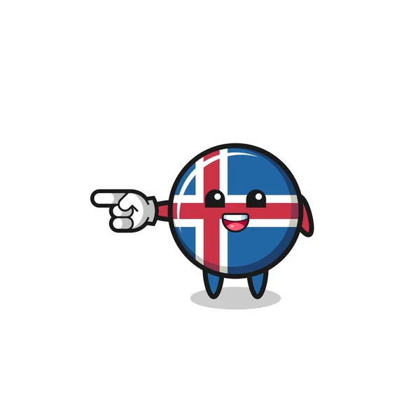 Iceland Flag Cartoon Pointing Left Gesture Cute Design — Stok Vektör