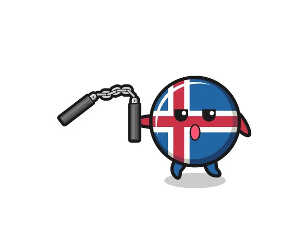 Cartoon Iceland Flag Using Nunchaku Cute Design — стоковый вектор