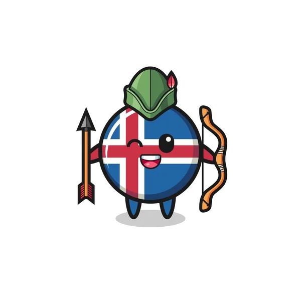 Iceland Flag Cartoon Medieval Archer Mascot Cute Design — стоковий вектор