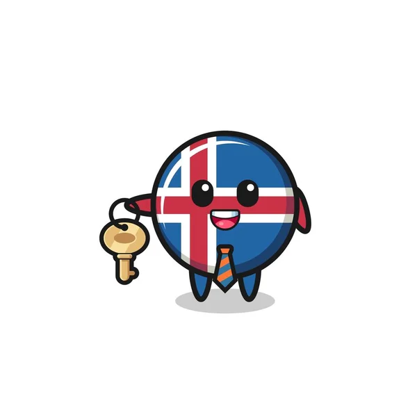 Cute Iceland Flag Real Estate Agent Mascot Cute Design - Stok Vektor