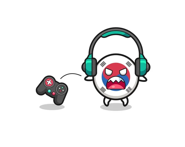 South Korea Flag Gamer Mascot Angry Cute Design — Image vectorielle