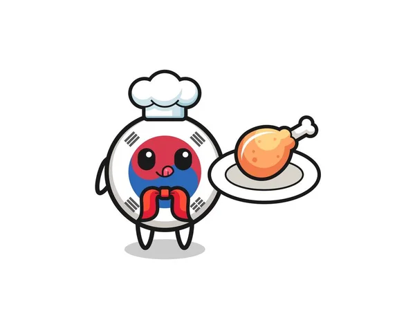 South Korea Flag Fried Chicken Chef Cartoon Character Cute Design — ストックベクタ