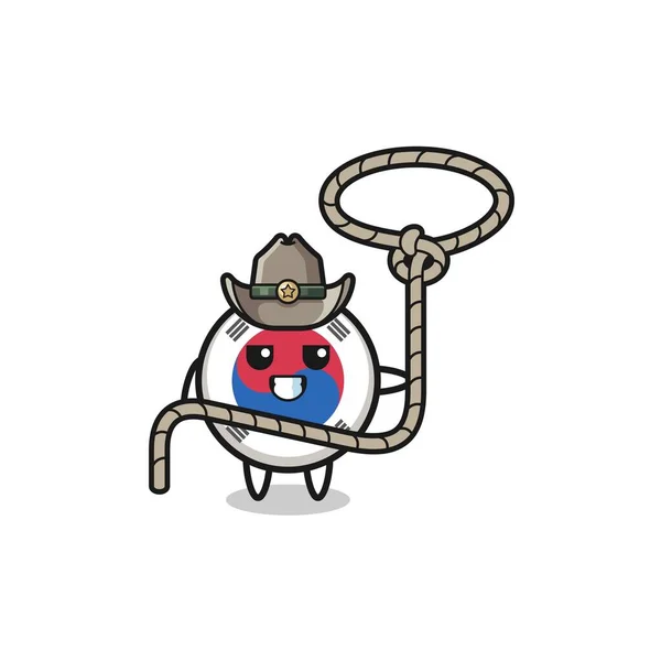 South Korea Flag Cowboy Lasso Rope Cute Design —  Vetores de Stock