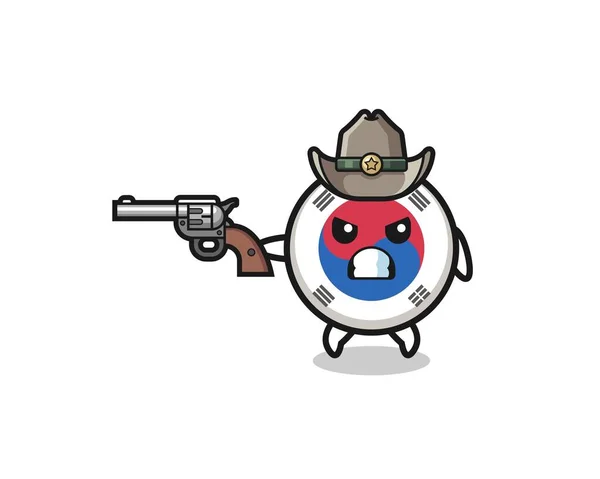 South Korea Flag Cowboy Shooting Gun Cute Design — Vettoriale Stock