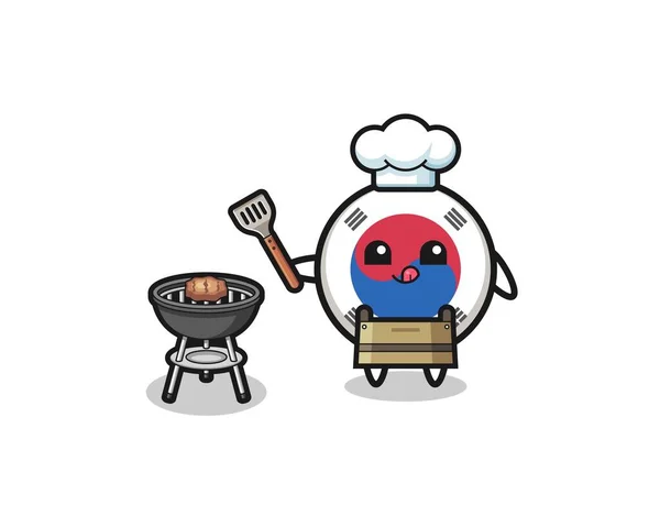 South Korea Flag Barbeque Chef Grill Cute Design — ストックベクタ