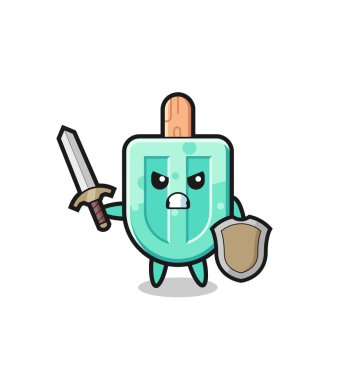 Güzel buzlu şeker asker kılıçla ve kalkanla savaşıyor, şirin tasarım.