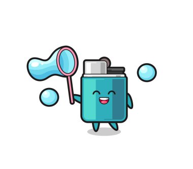 Mutlu hafif çizgi film sabun köpüğü oynuyor, şirin tasarım