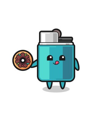 Tatlı bir dizayn olan donut yiyen daha hafif bir karakterin çizimi