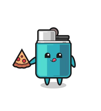 Tatlı çizgi film pizza yiyor, şirin tasarım.