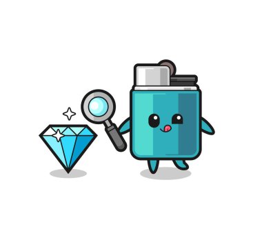 Daha açık renkli bir maskot elmasın orijinalliğini kontrol ediyor, şirin bir tasarım.