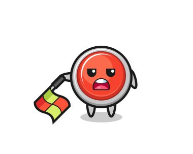 Acil durum düğmesi karakteri çizgi yargıcı olarak bayrağı 45 derecelik açıyla tutun, şirin tasarım