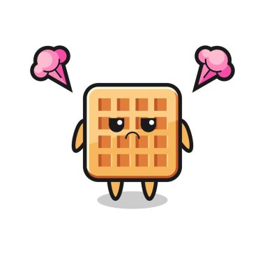 Tatlı waffle çizgi film karakterinin rahatsız edici ifadesi, şirin tasarım.