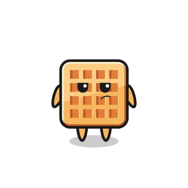 Şüpheli ifadeli sevimli waffle karakteri, şirin tasarım.