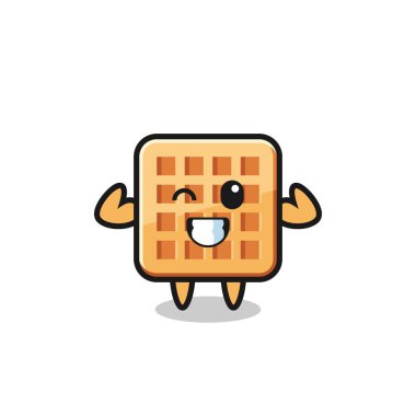 Kaslı waffle karakteri kaslarını gösteriyor, şirin bir tasarım.