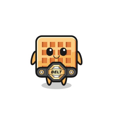 Kemerli MMA savaşçı waffle maskotu, şirin bir tasarım.