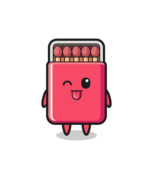 Cute Matches Box Character Sweet Expression While Sticking Out Her — Stock Vector