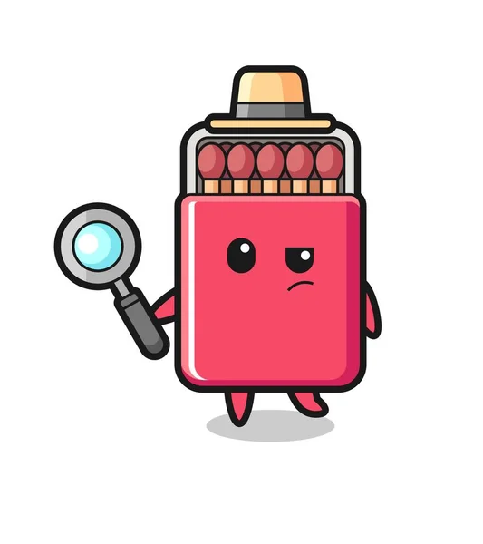 Matches Box Detective Character Analyzing Case Cute Design — Stock Vector