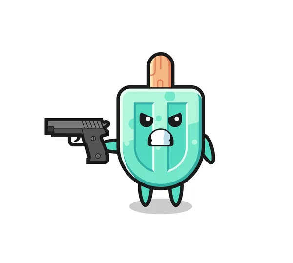 Personnage Popsicles Mignon Tirer Avec Pistolet Design Mignon — Image vectorielle